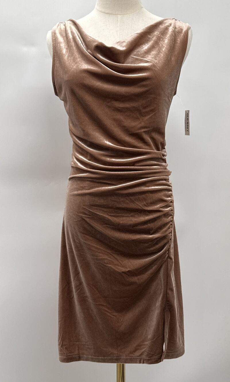 Old Navy Dress Women's Small Tall Velvet Velour Sleeveless Cowl Neck Brown NWT